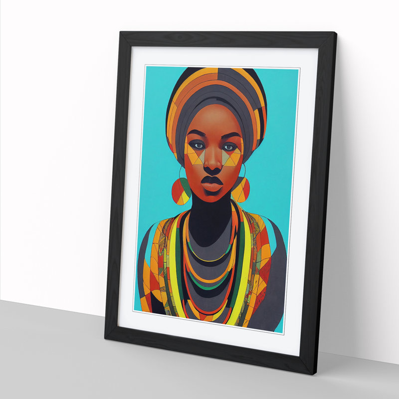 FRM-V0523-58X African Woman Geometric Vol.3 - Single Picture Frame Print, 34cm H x 25cm W x 2cm D, Walnut Framed