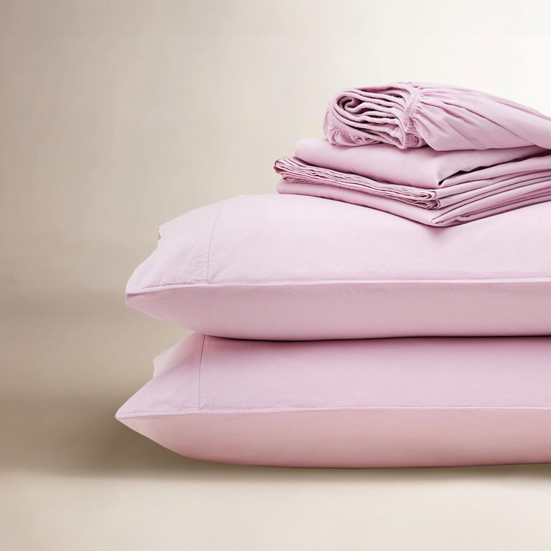 Double Stitch 100% Cotton Sheet Set, King Sheet Set with 2 Pillowcases, Pure White