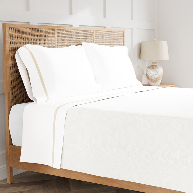 Ready-To-Bed 2.0 Cotton & Trim Sheet Set, Queen Sheet Set with 2 Pillowcases, White/Pumice