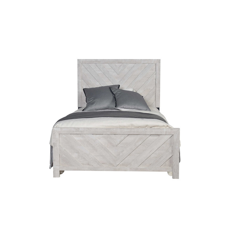 Lit double contemporain gris avec tête de lit en bois massif pour le confort de la chambre à coucher
