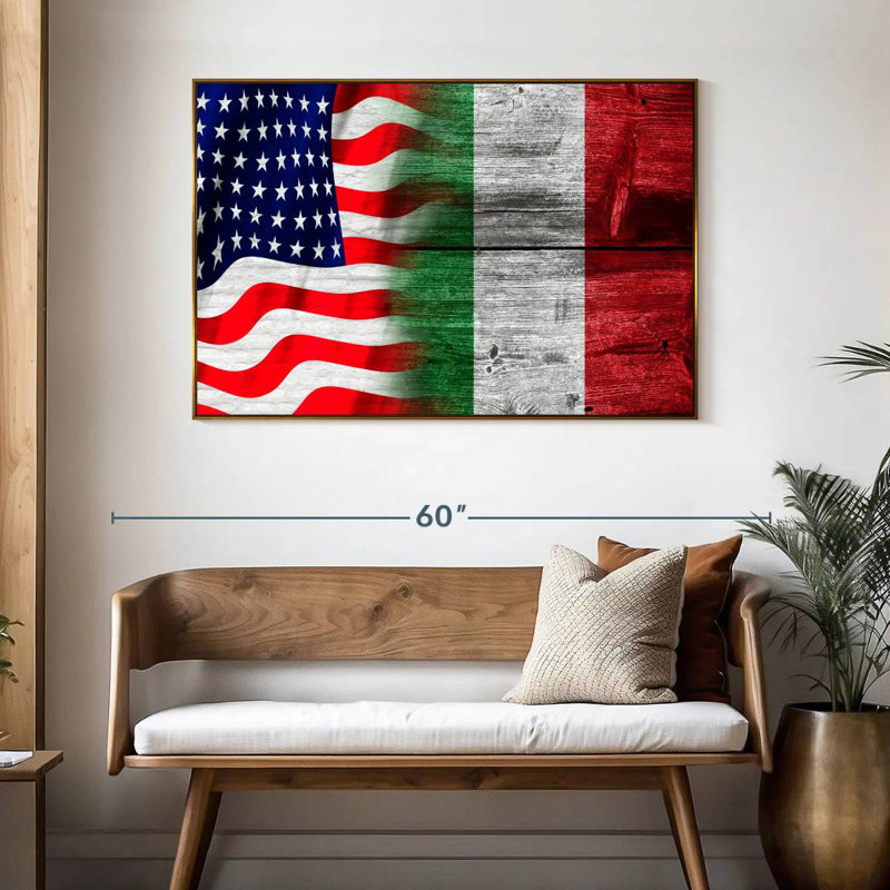 Nish des États-Unis et de l'Italie, 46 po x 31 po, Cadre flottant doré