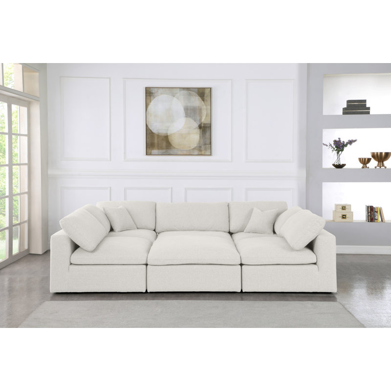 Burrows Upholstered U-Shaped Sectional Reversible, Cream Linen Textured Fabric