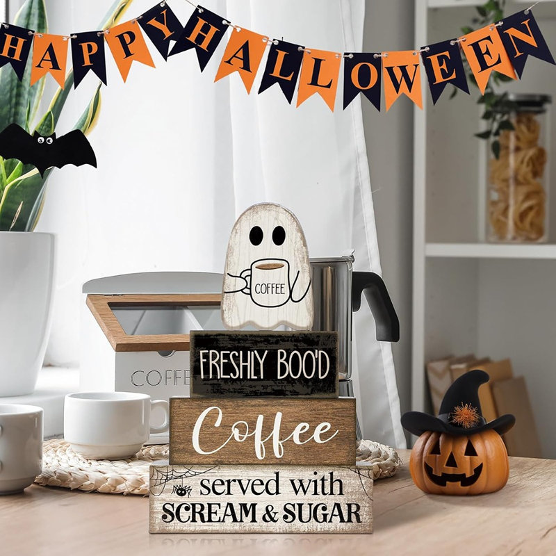 Ensemble de décorations pour table basse fantôme en bois d'Halloween