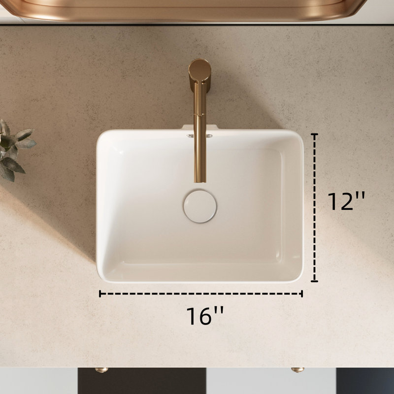Los Flexi Modern Rectangular Vessel Sink with Overflow – White Ceramic Above Counter Basin for Smaller Bathrooms
