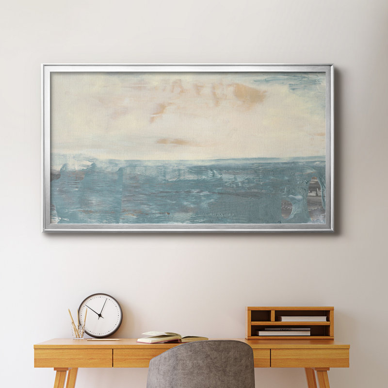 Peace and Calm III - Peinture encadrée, H 14,5 po x l 26,5 po, Toile encadrée, Argent argent