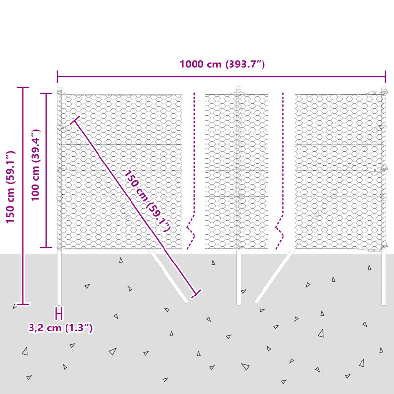 Hexagon Fence Green Steel, 100cm H x 1000cm W