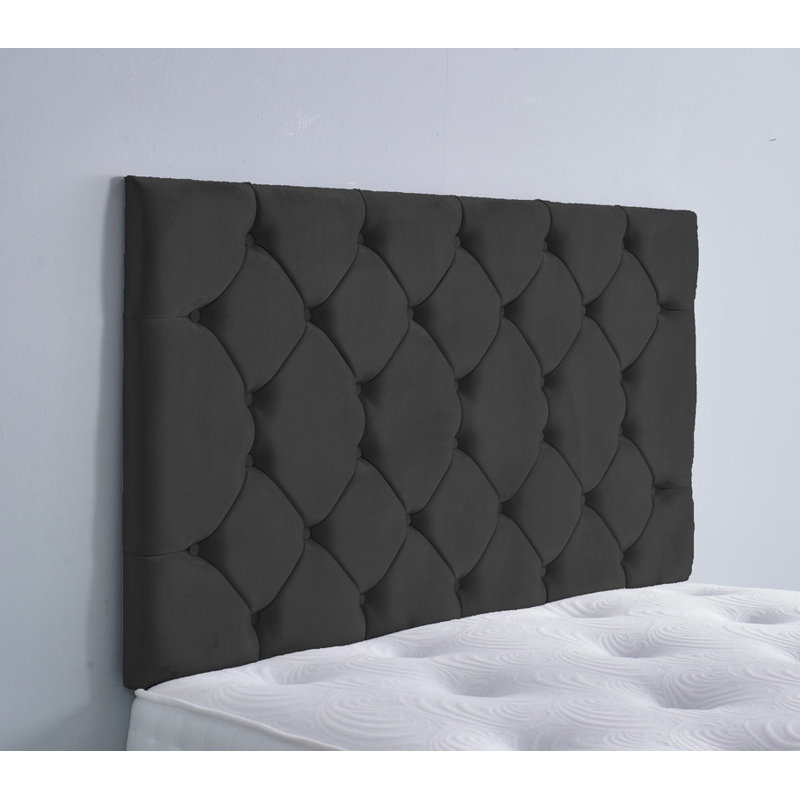 Upholstered Velvet Headboard, Small Double (4'), Black