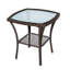 Table d'appoint d'extérieur carrée 20 pouces avec plateau en verre trempé, table de bout bistro brun en osier toutes saisons