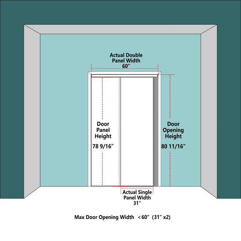 Sliding Door–5 Lite Frosted Glass Panel Design White MDF With Built-In Handles & Smooth Sliding Hardware, 60" x 80"