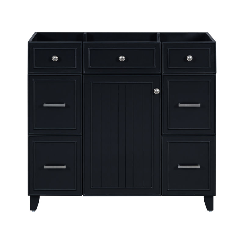 Meuble-lavabo noir 36 po, armoire de rangement moderne en bois massif 36 po, porte à fermeture silencieuse