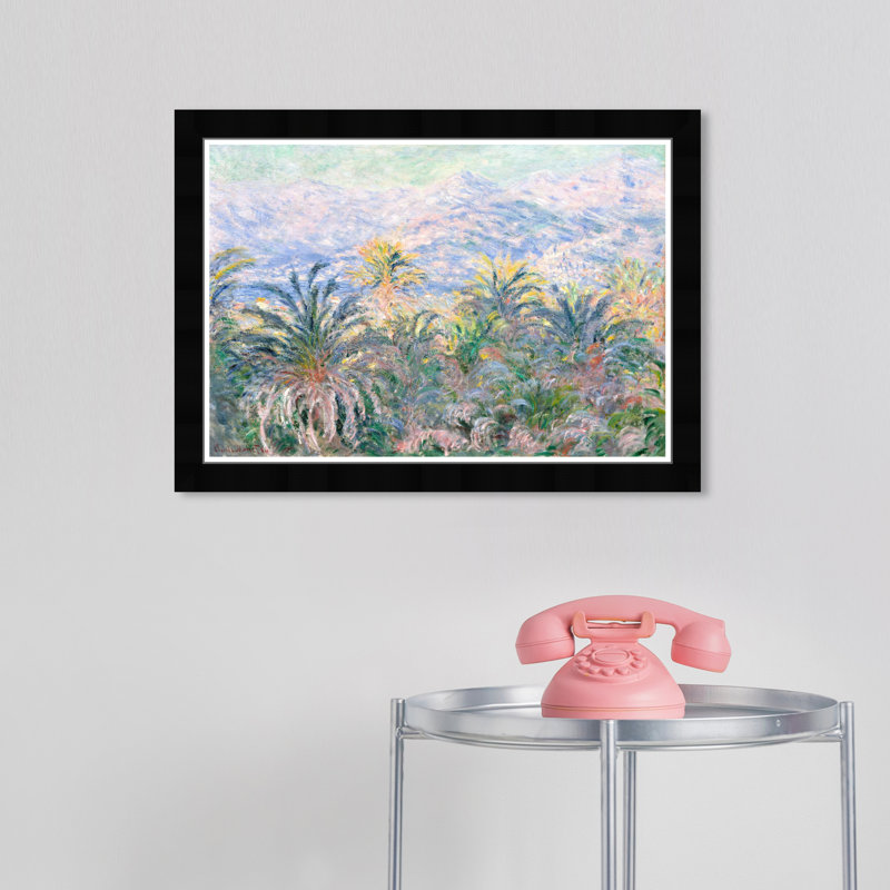 «Monet - Palm Trees At Bordviera», reproduction d'art encadrée sur papier par Wynwood Studio, Noir