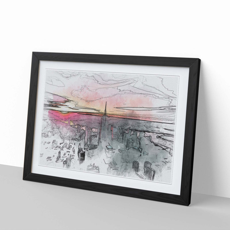 Sunset over New York City in Abstract - Picture Frame Graphic Art Print, Black Framed, 27cm H x 36cm W x 2cm D
