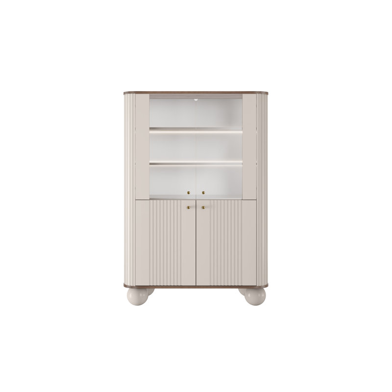 Glass 103 cm W Display Cabinet, Brown/Beige/Gold