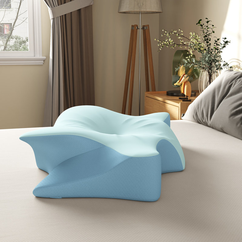 Contour Memory Foam Pillow, Ergonomic Neck Support Pillow For Side Back Stomach Sleepers, Blue