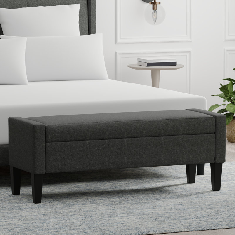 52" Upholstered Storage Bench With Truncated Arms, Dark Gray