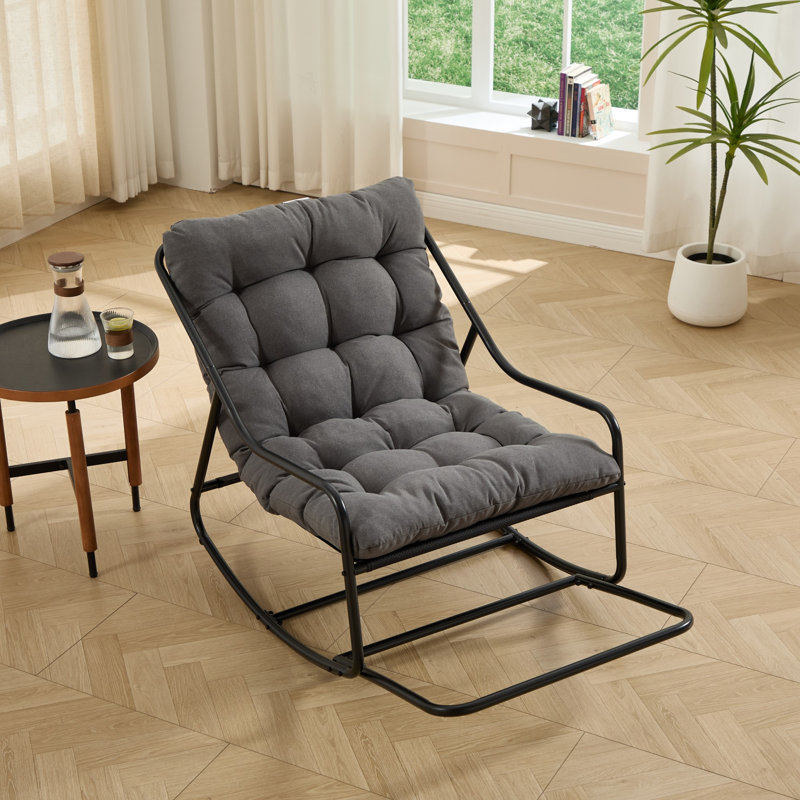 Chaise berçante d'extérieur avec coussin, Gris, Noir