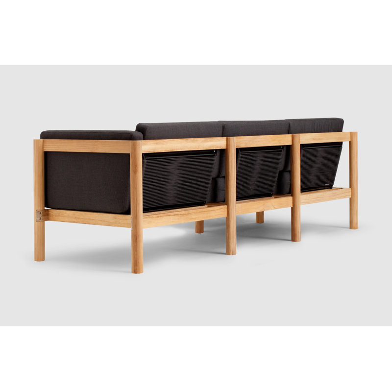 Haven 4-Piece Teak Outdoor Sectional With Sunbrella Cushions, Sunbrella Coal, 4