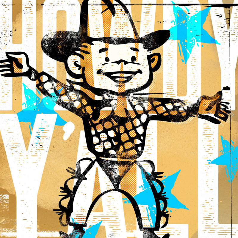 « howdy yall garçon » par rick martin, reproduction d’art sur toile tendue, H 32 po x l 32 po x P 1,5 po