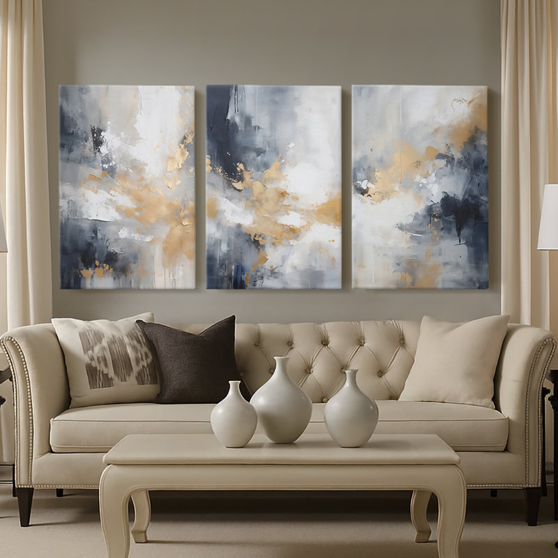 FLORAL Series CCCLVI  -Custom Wrapped Gallery Canvas - 3 Pieces, 36" H x 72" W