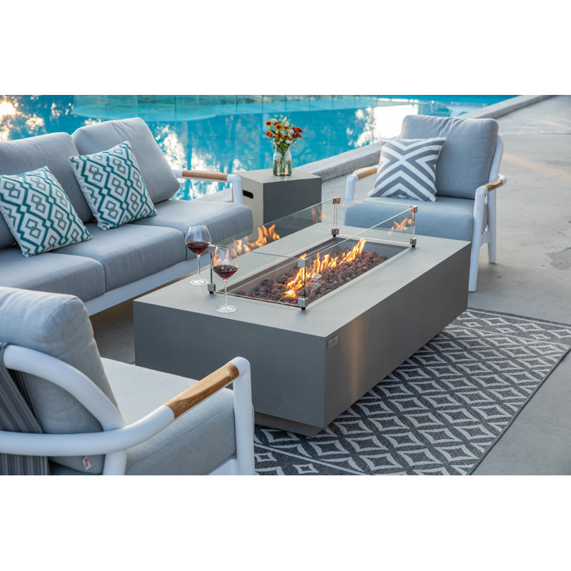 Madison 60" Concrete Natural Gas Fire Pit Table with Wind Guard & Burner Lid, Light Gray