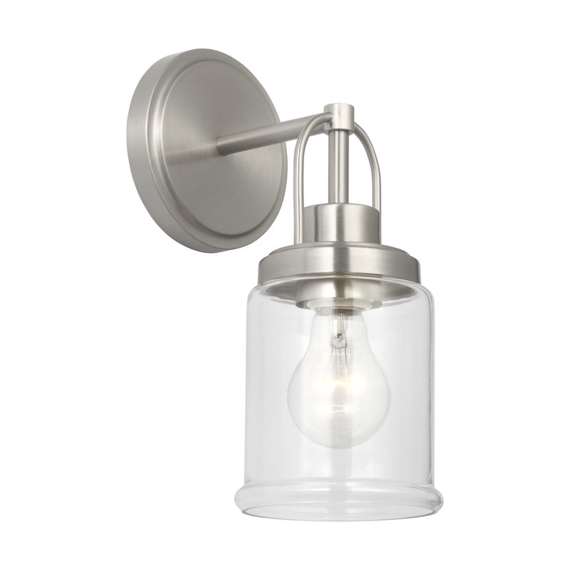 Anders Bathroom Bedroom Wall Fixture With Clear Shade, 11.5" H x 4.75" W x 7.5" D, 1 Light, Brushed Nickel
