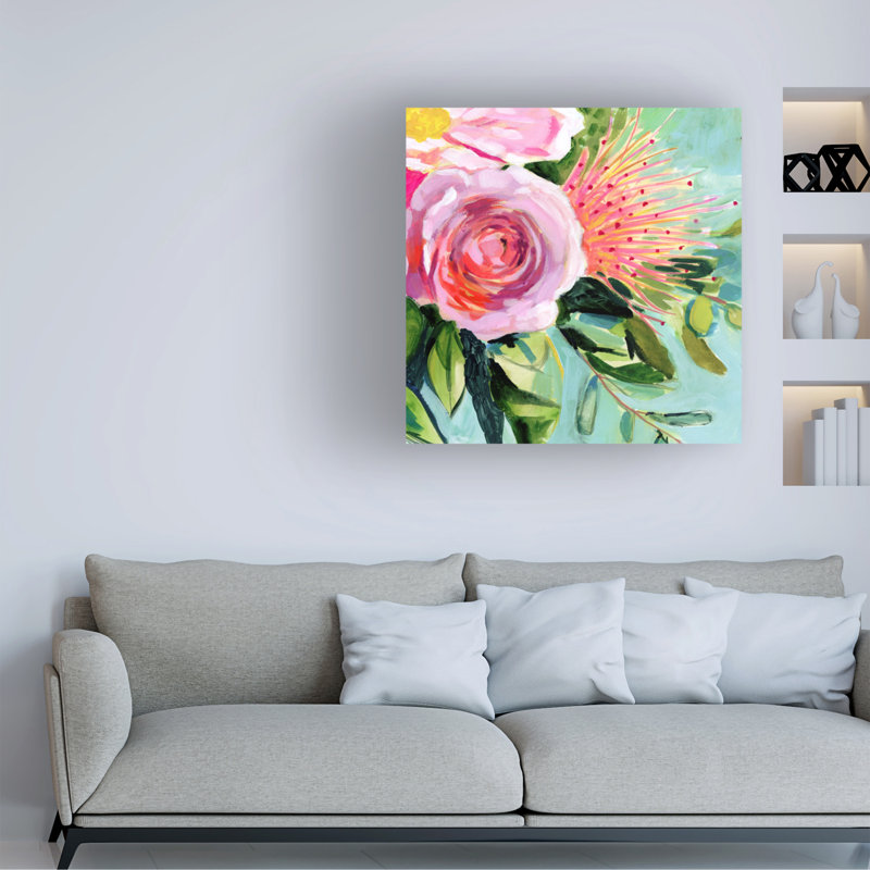 «Brushy Floral I» par Victoria Borges - peinture sur toile tendue, H 18 po x l 18 po x P 2 po