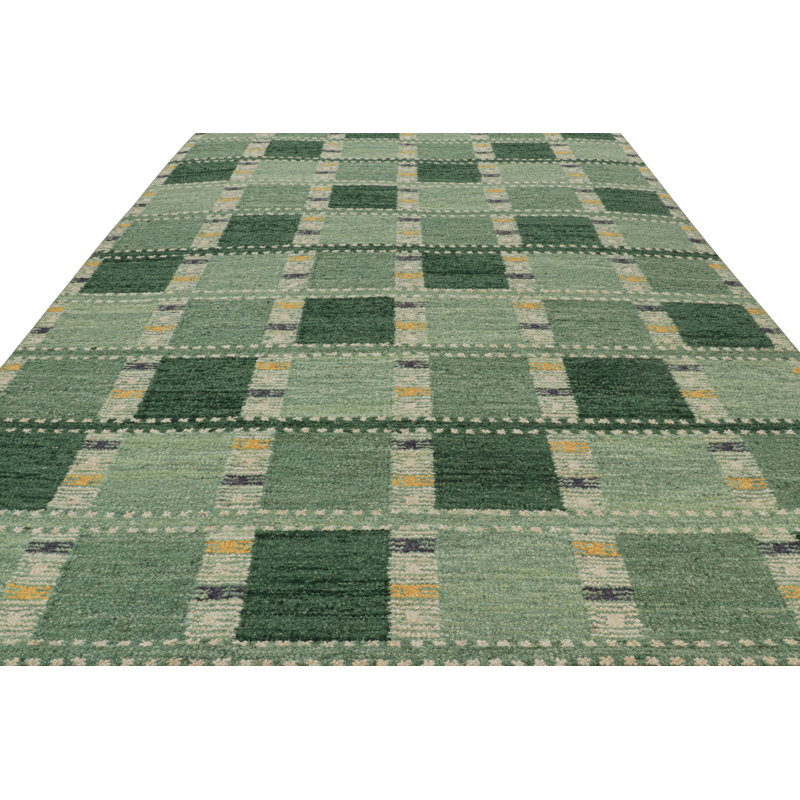 Rug & Kilim’S Scandinavian Rug In Green Tones, With Geometric Patterns, Rectangle 8' x 10'