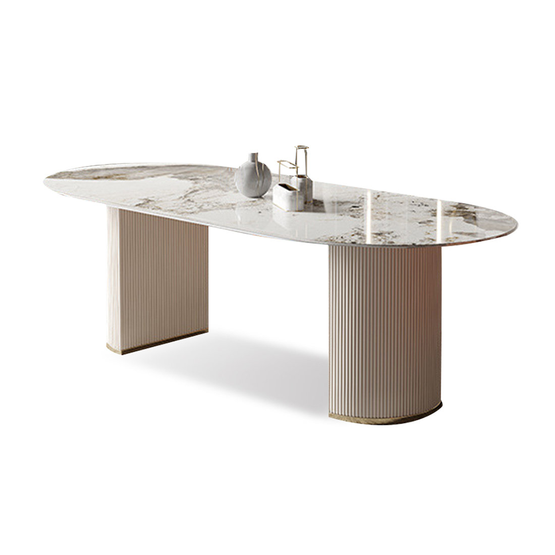 Mercer41 White + Gold Oval Sintered Stone + Stainless Steel Dining ...