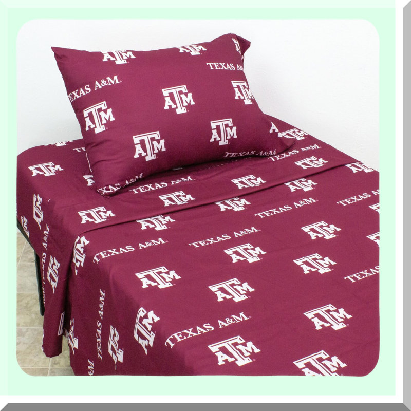 Aggies Comfort Collection - 4 Piece Sheet Set, Team Color Background, Soft & Cozy Bedding Set with Flat Sheet, Fitted Sheet, and Pillowcases for Texas A&M Fans