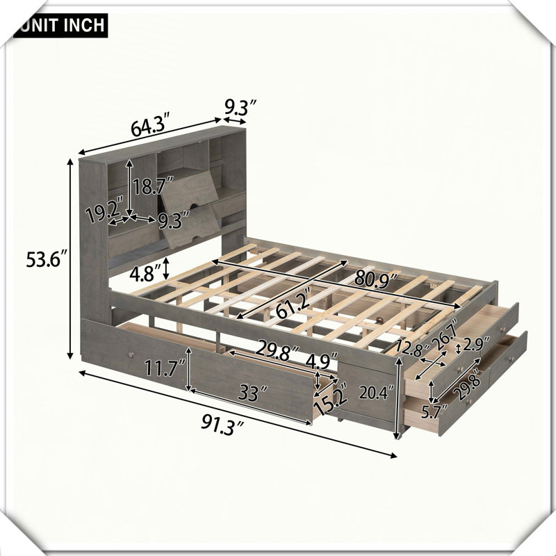 Platform Bed Storage Headboard Eight Drawers Practical Functional Space-Saving Design,Queen