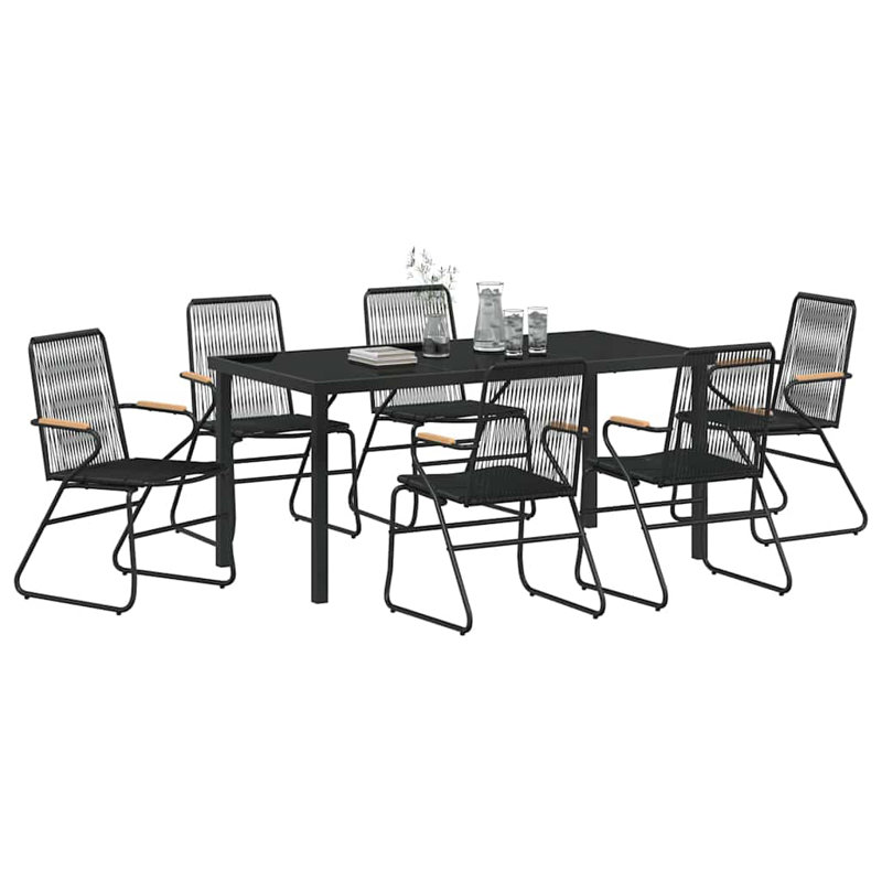 7 Piece Garden Dining Set Black PVC