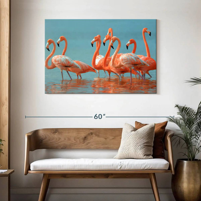 Troupeau de flamants roses, H 30 po x l 45 po