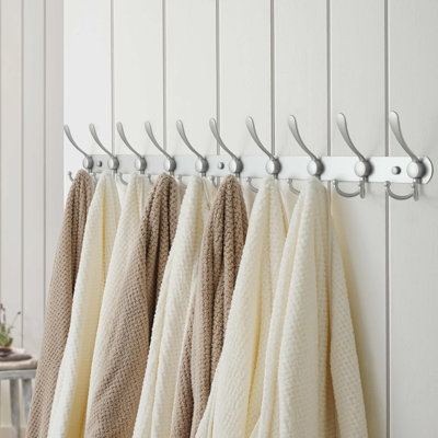 Heavy Duty Wall Mounted Coat Rack With 8 Triple Hooks - Extra Long Coat Hanger Rail For Entryway, Mudroom, Bedroom, Closet - Stainless Steel And Aluminum Alloy Construction