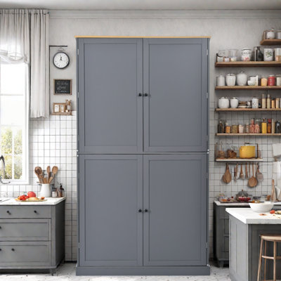Kitchen Pantry With 2 Build-in Drawers, 2 Adjustable Shelves, 8 Door Shelves And 1 Storage Cabinet