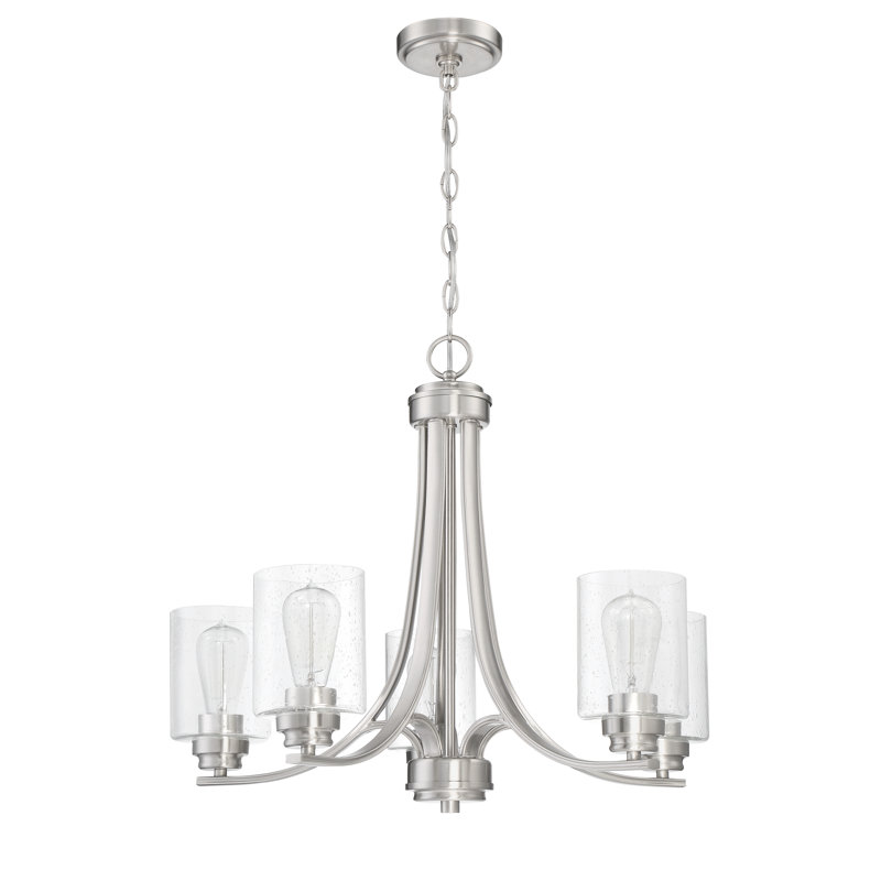 Lustre empire 5 lumières, Nickel poli brossé, Martelée transparente