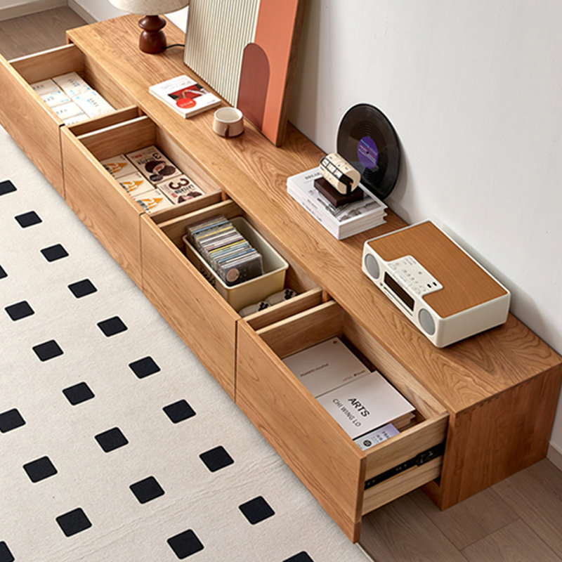 Meuble télé moderne en bois de cerisier minimaliste, 70.86"