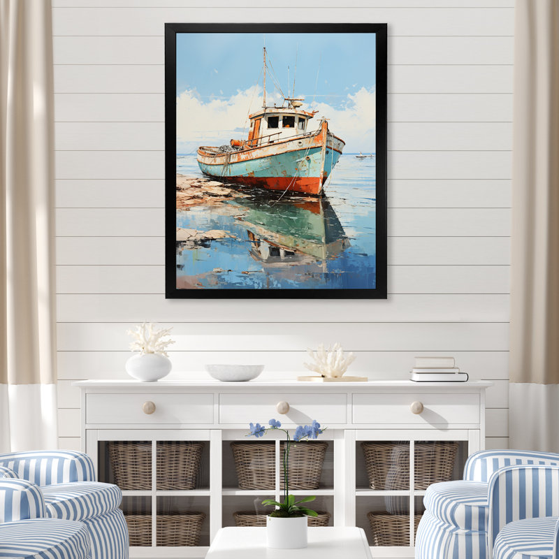 Bateau de pêche au port I - décoration murale bateau, H 44 po x l 34 po x P 1,5 po, Cadre photo noir simple