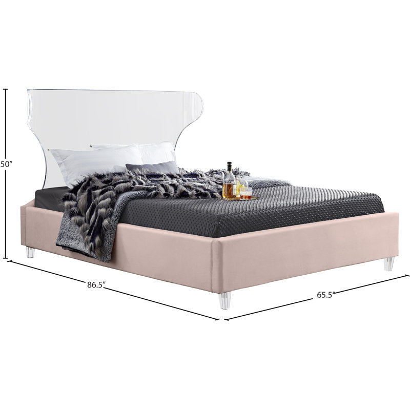 Ulm Upholstered Platform Bed, Pink Velvet, King