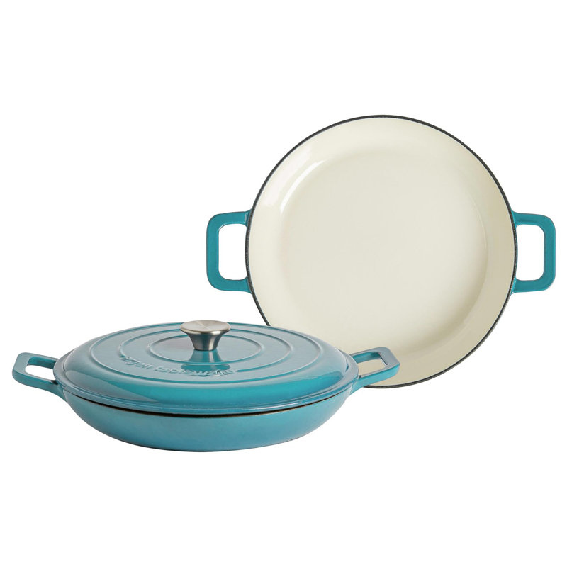 Argon Tableware - Shallow Cast Iron Casserole Dish, Teal
