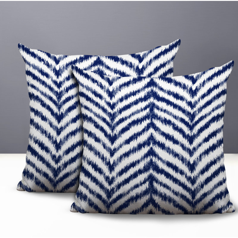 Oreiller réversible intérieur / extérieur à imprimé zébré Kent, 18x18, Blue