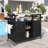 Outdoor Kitchen Island, Rolling Bar Cart & Storage Cabinet, Farmhouse Solid Wood Outdoor Grill Table With Stainless Steel Top, Spice Rack , Towel Rack For Kitchen & Barbecue, Black