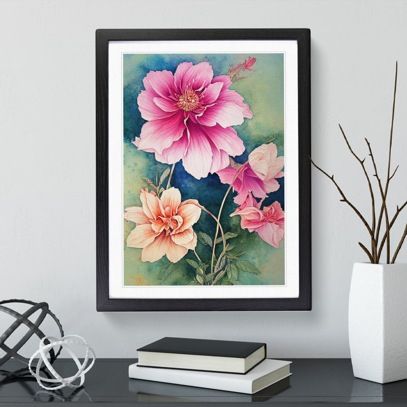 Flowers No.3 - Single Picture Frame Painting, 34cm H x 25cm W x 2cm D, Black Framed