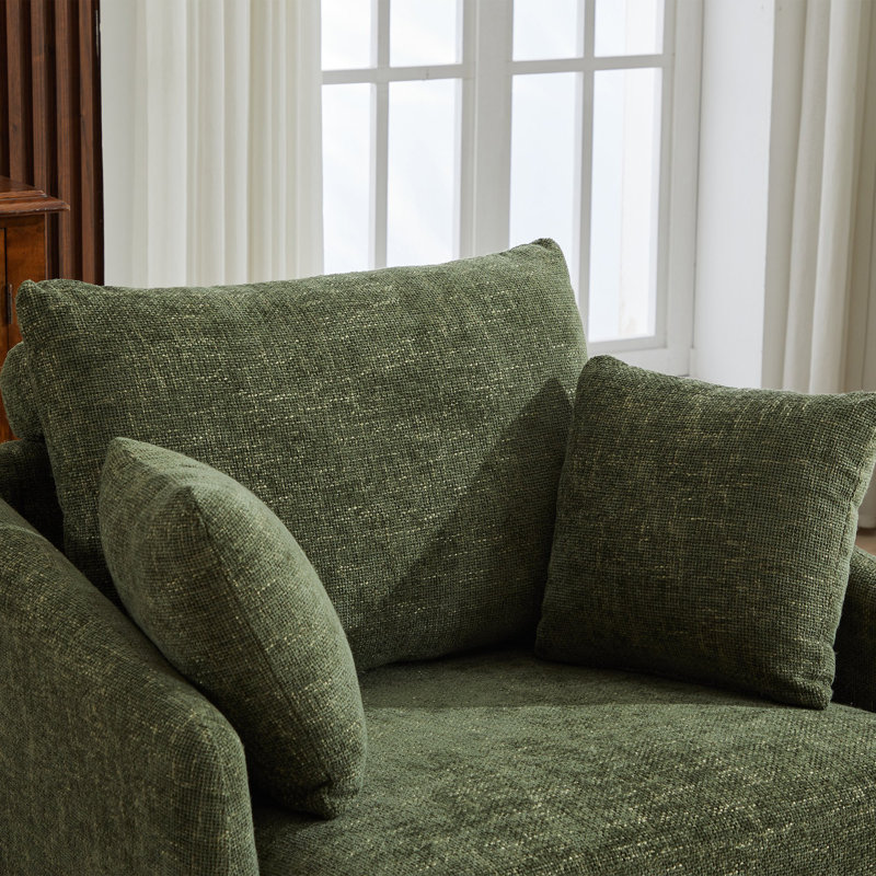 Chaise pivotante rembourrée avec repose-pieds avec rangement, Chenille verte