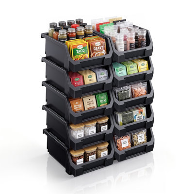 Sorbuss 10 Pack Small Open Front Stackable Kitchen Storage Bin – Pantry & Cabinet Organizer