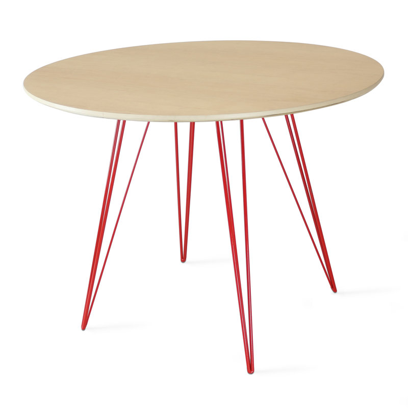 Williams Walnut Round Metal Base Dining Table, Red, 30" H x 40" L x 40" W, Natural