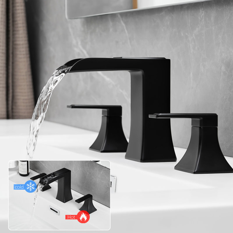 3 Hole Bathroom Tap 8 Inch Widespread, Matte Black With Double Lever Handle And Pop Up Drain For Sink Widespread Basin Faucet, Side