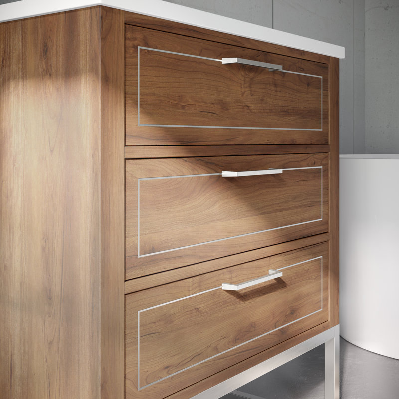 Markham 30'' W Single Vanity, Universal Calacatta Quartz, Brushed Nickel, Walnut