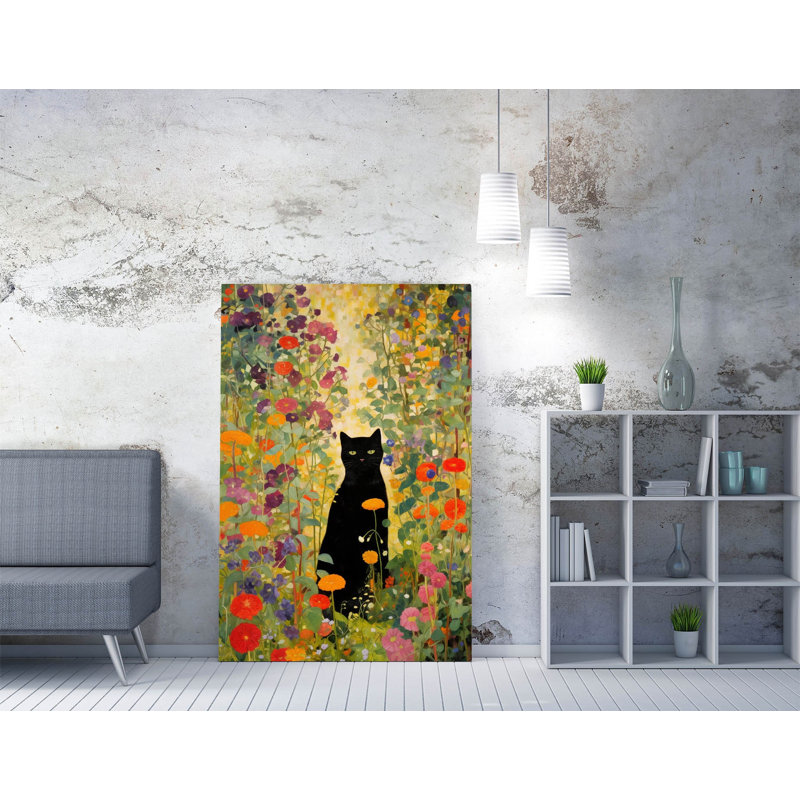 Gustav Klimt Style Cat in Flowery Garden 2 Canvas Wall Art Print Picture, 30.48 cm H x 20.32 cm W