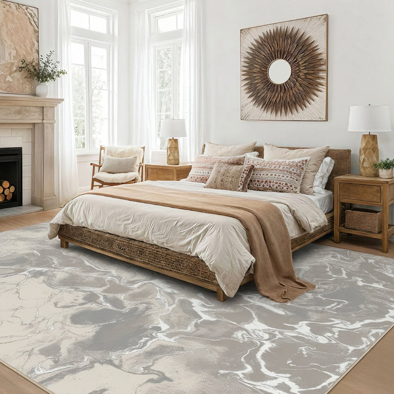 Galaxy Series Abrstract Black/Gray/Ivory/Beige Area Rug, Rectangle 7'9" x 10'2", Beige