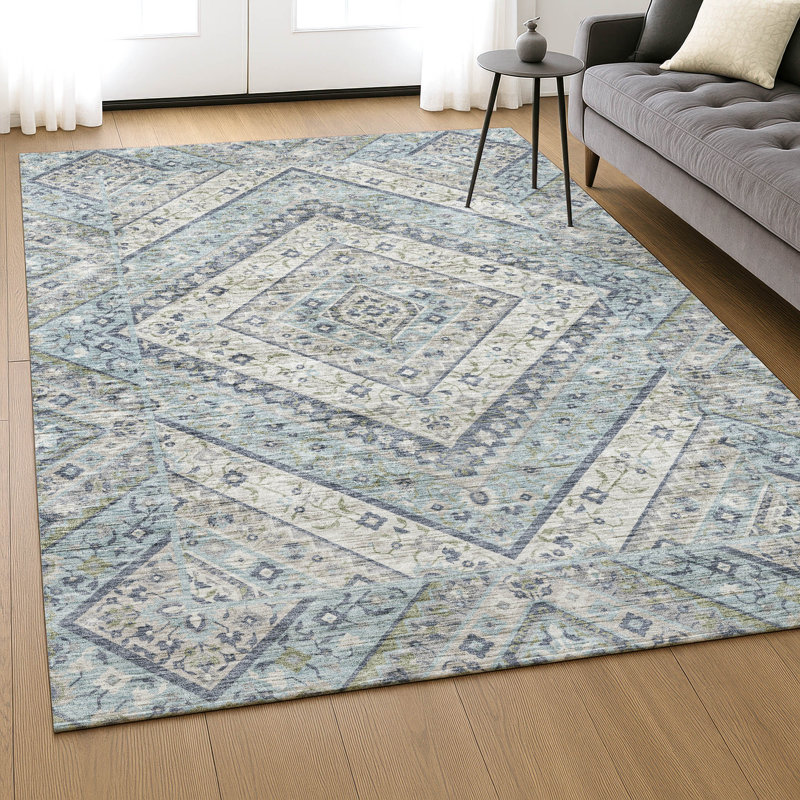 Premium Machine Washable Mayfield AMF2195 geometric Rug, Sky, 5' x 7'6"